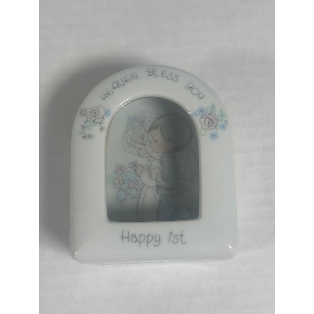 Precious Moments Trinket Box Frame Wedding 1st Anniversary White 1989
